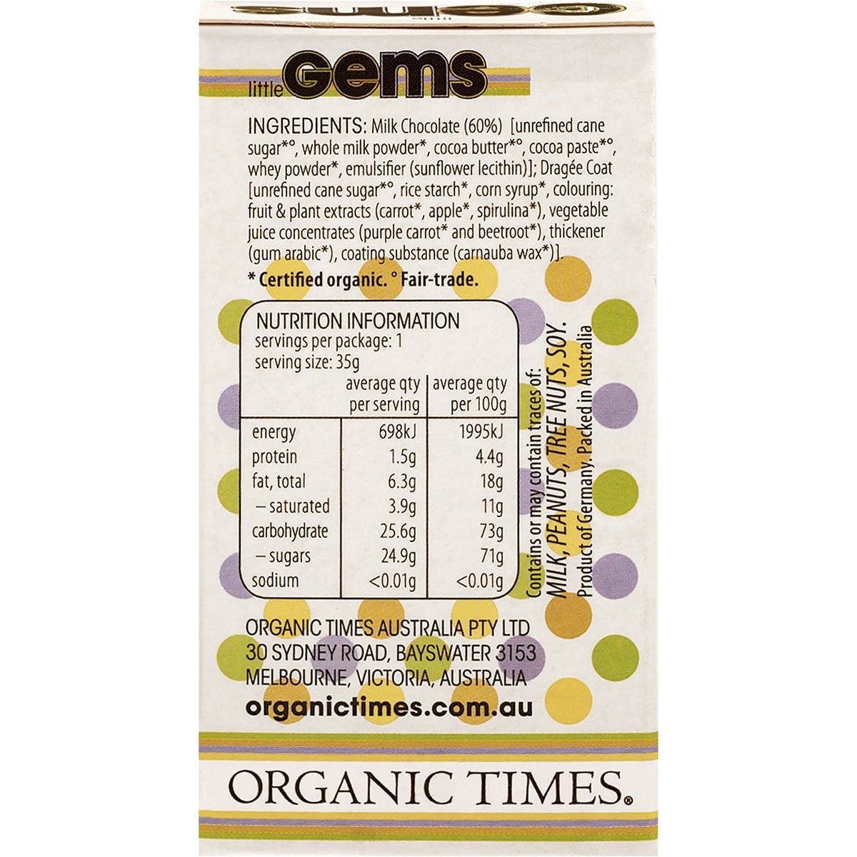 Organic Times Chocolate Little Gems 18x35g