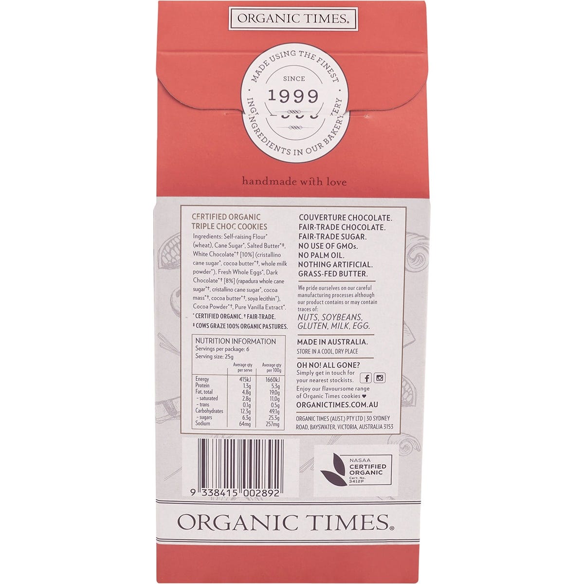 Organic Times Cookies Triple Choc Chip 150g