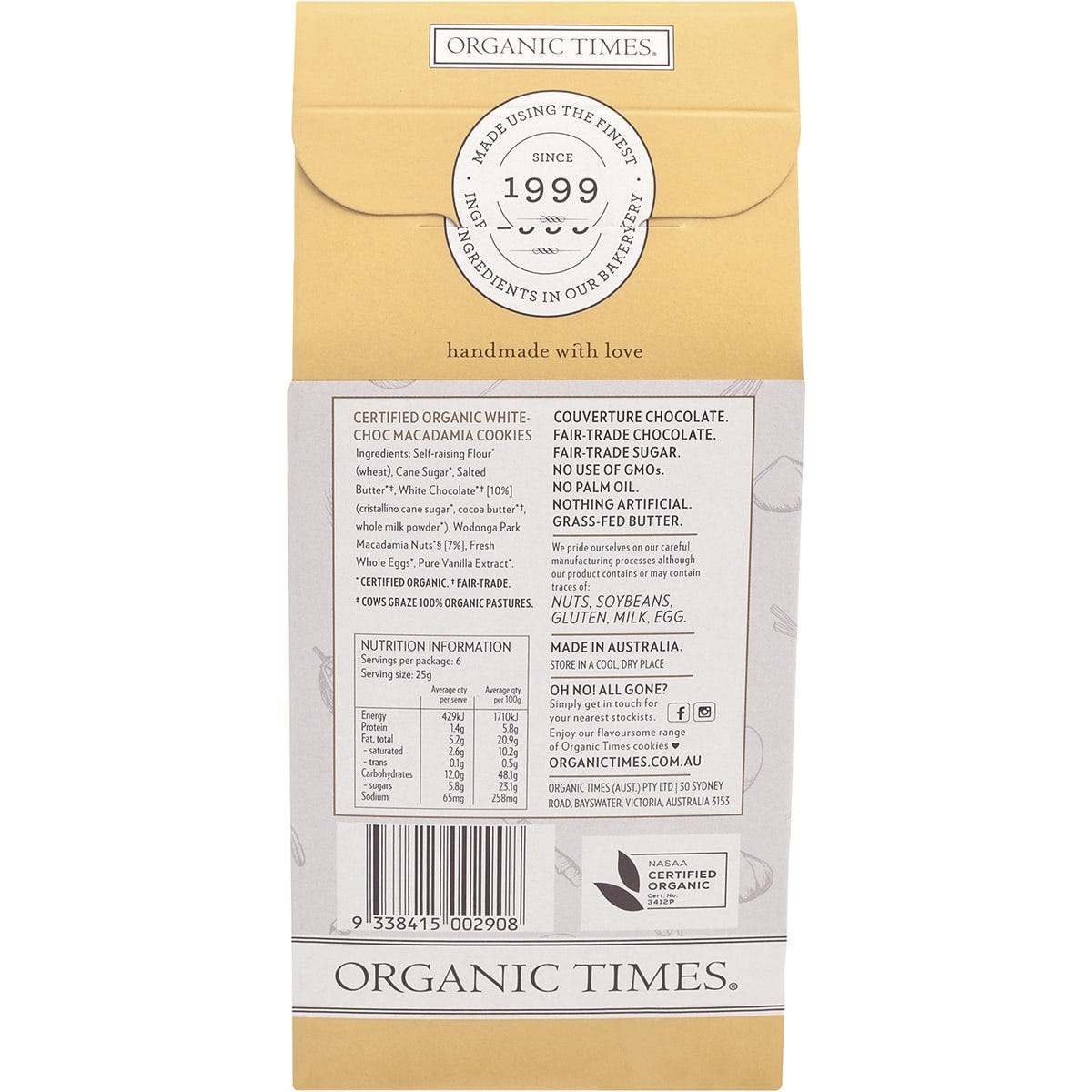 Organic Times Cookies White Choc Macadamia 150g