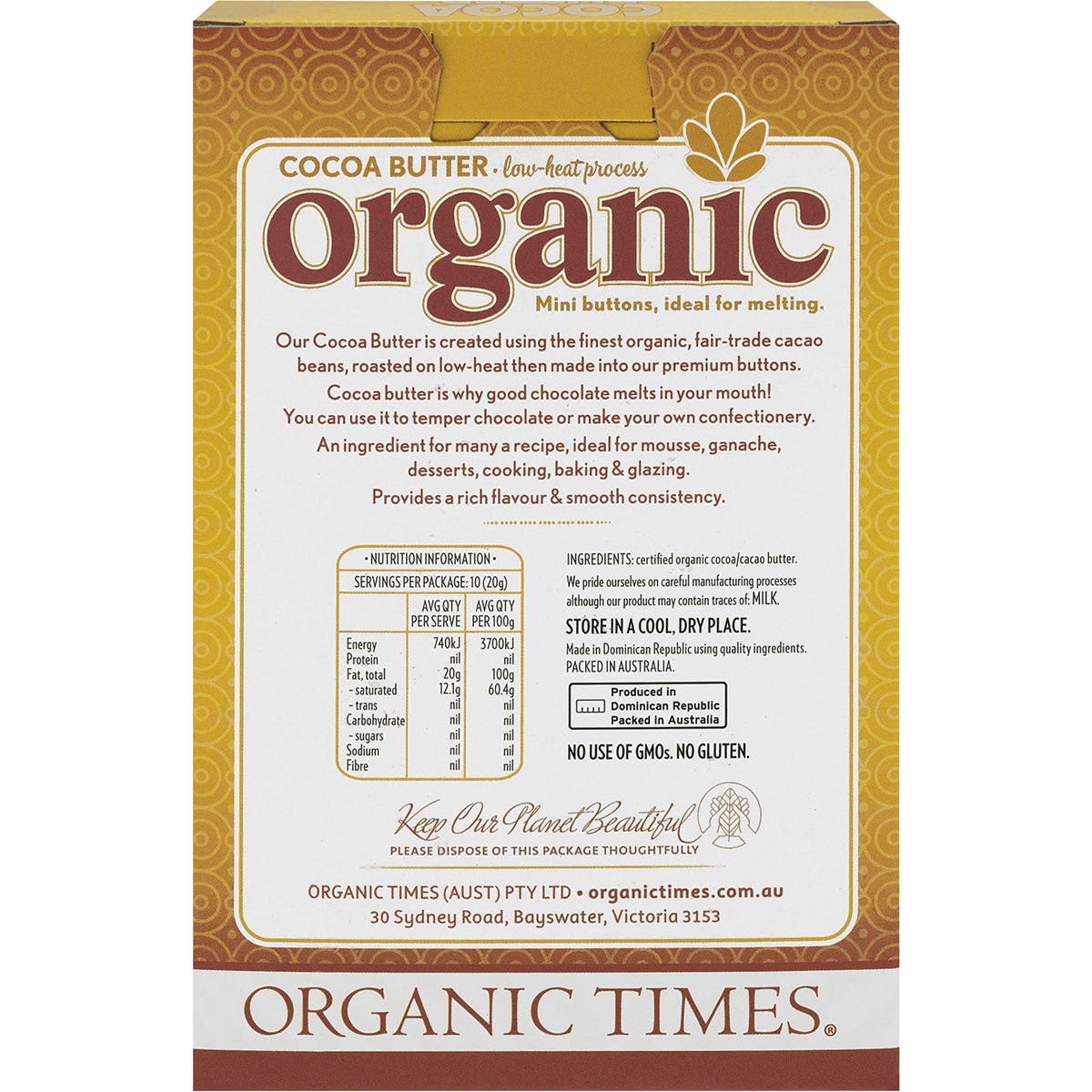 Organic Times Cocoa Butter Buttons 200g