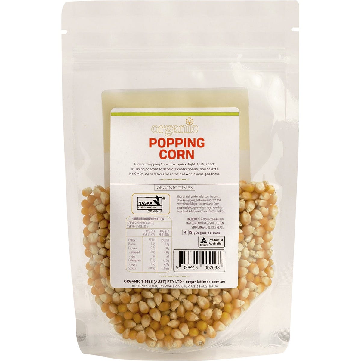 Organic Times Popping Corn 200g