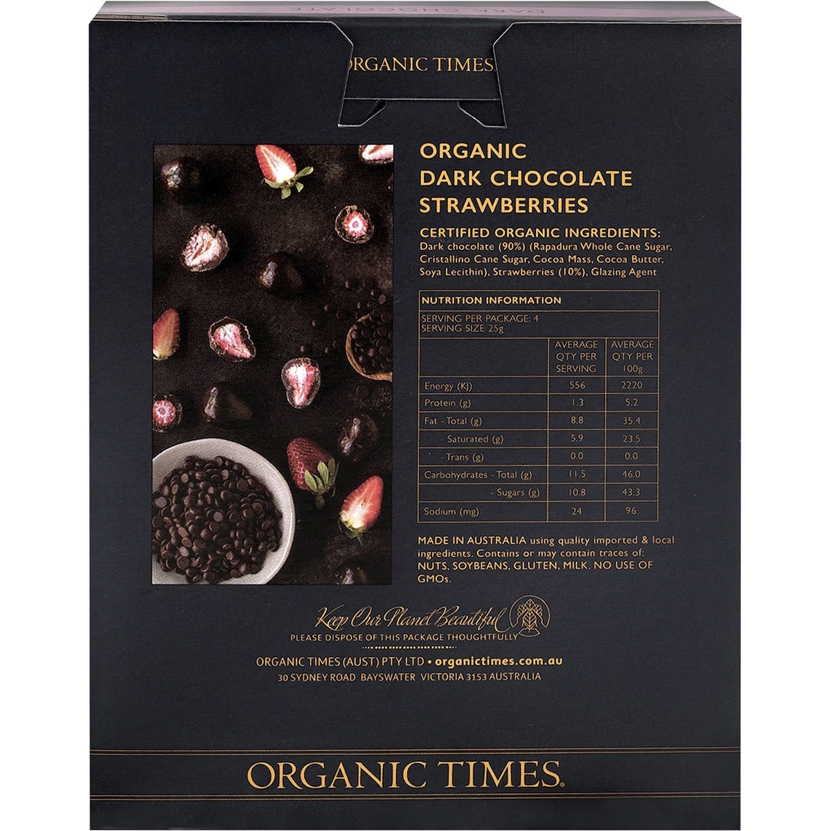 Organic Times Dark Chocolate Strawberries 100g