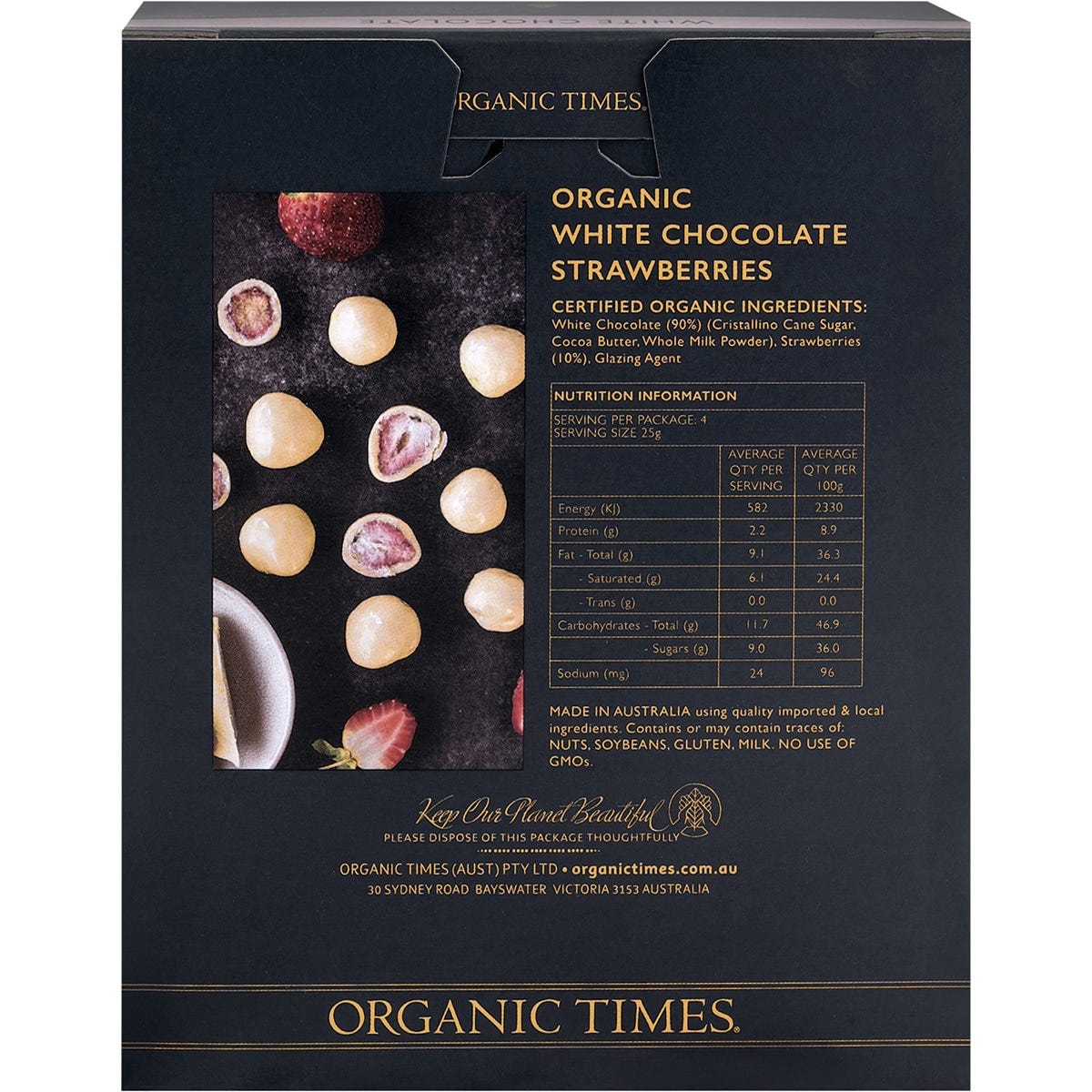 Organic Times White Chocolate Strawberries 100g