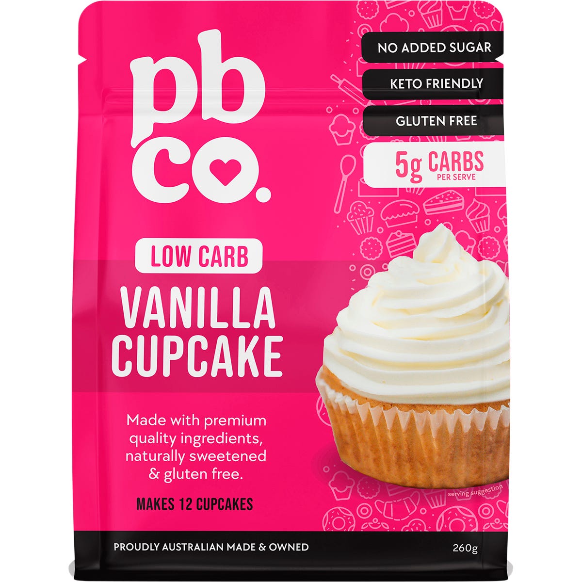 PBco Vanilla Cupcake Mix Low Carb 260g