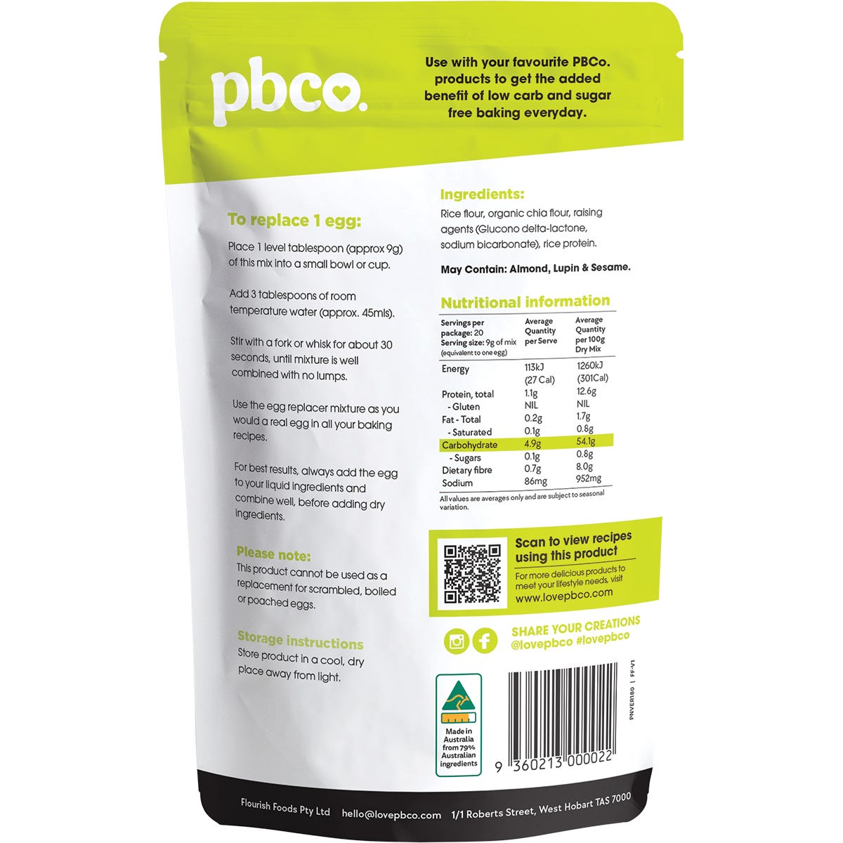 PBco Vegan Egg Replacer with Organic Chia 180g