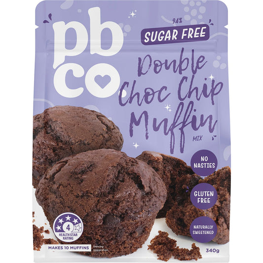 PBco Double Choc Chip Muffin Mix 94% Sugar Free 340g