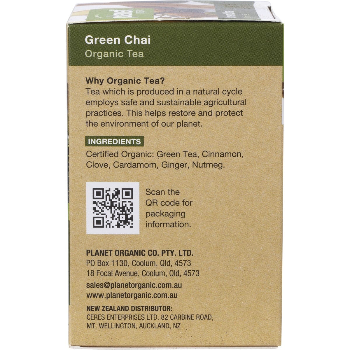 Planet Organic Herbal Tea Bags Green Chai 25pk