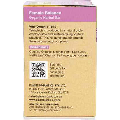 Planet Organic Herbal Tea Bags Female Balance 25pk