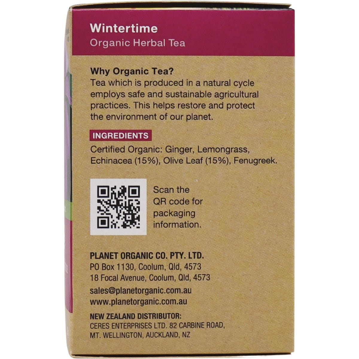 Planet Organic Herbal Tea Bags Wintertime 25 bags