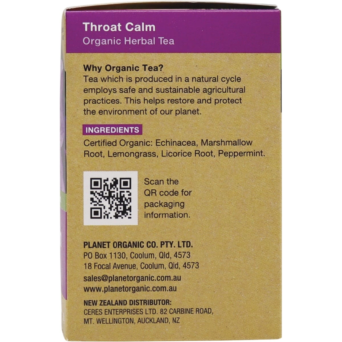 Planet Organic Herbal Tea Bags Throat Calm 25pk