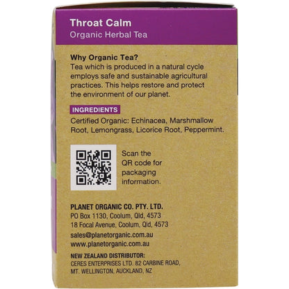 Planet Organic Herbal Tea Bags Throat Calm 25pk