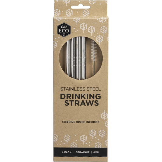 Ever Eco Stainless Steel Straws Straight 4pk