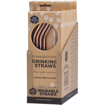 Ever Eco Stainless Steel Straws Bent Rose Gold 4pk