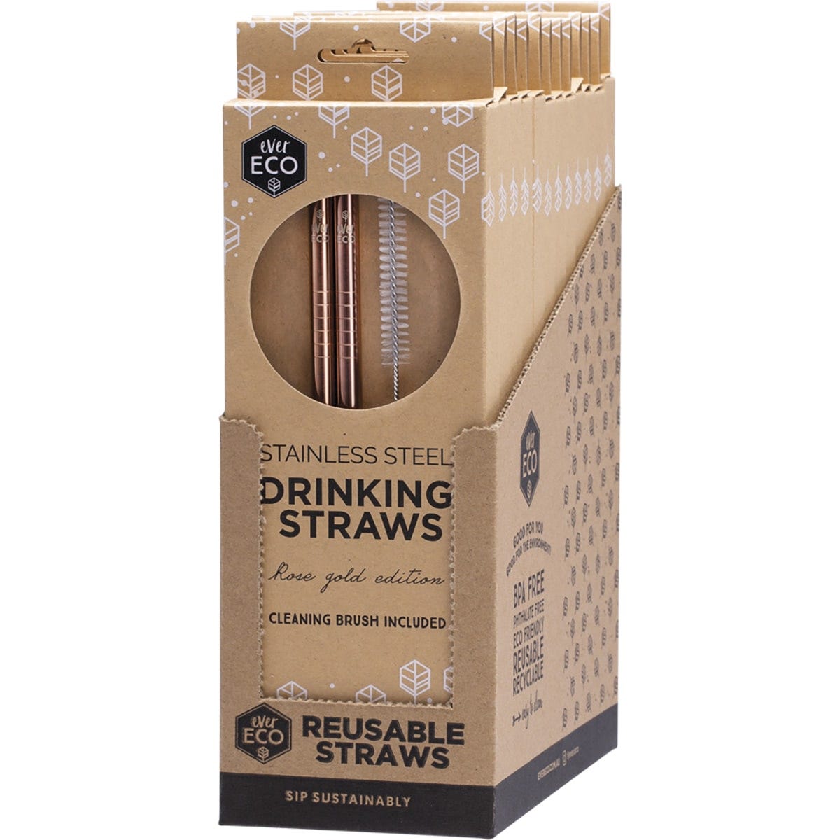 Ever Eco Stainless Steel Straws Straight Rose Gold 2pk