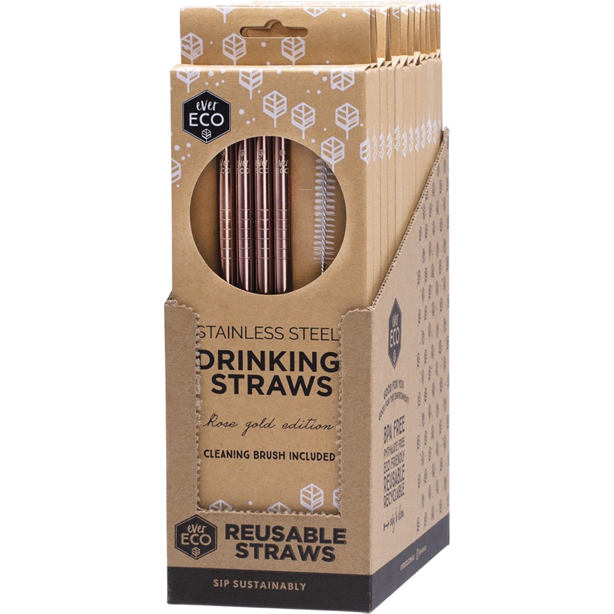 Ever Eco Stainless Steel Straws Straight Rose Gold 4pk