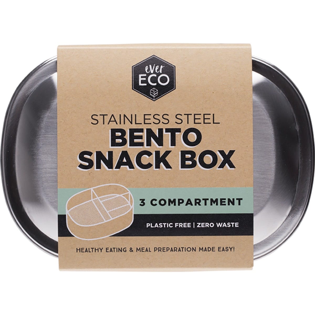 Ever Eco Stainless Steel Bento Snack Box 3 Compartments 580ml