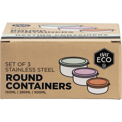 Ever Eco Stainless Steel Round Nesting Containers Spring Pastels  3pk