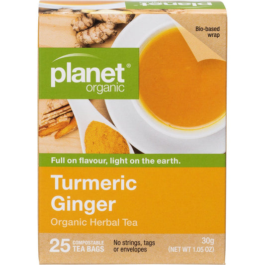 Planet Organic Herbal Tea Bags Turmeric Ginger 25pk