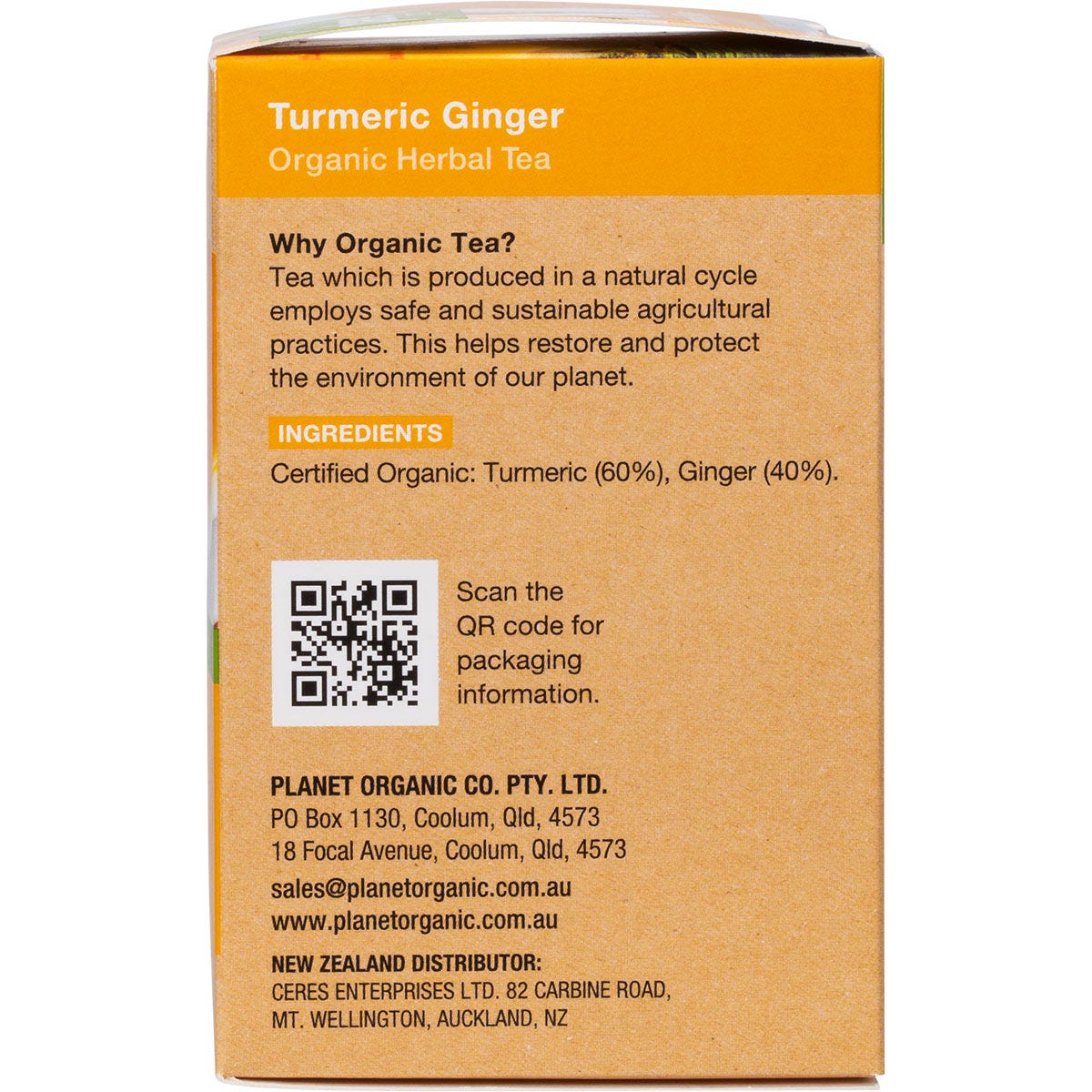 Planet Organic Herbal Tea Bags Turmeric Ginger 25pk