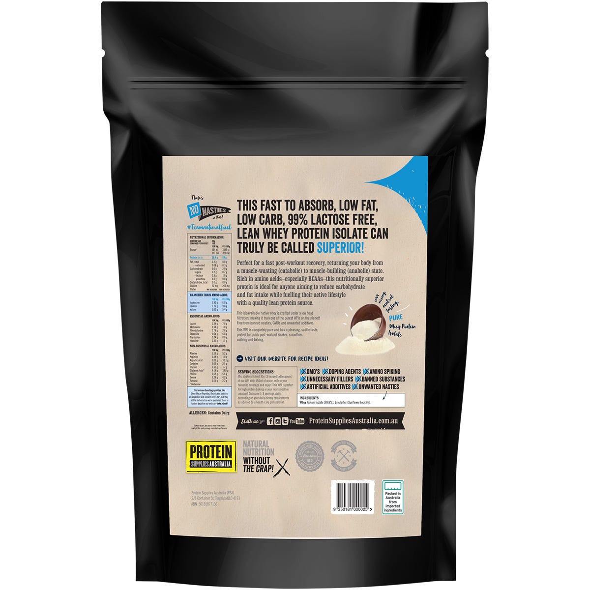 Protein Supplies Australia WPI Whey Protein Isolate Pure 3kg