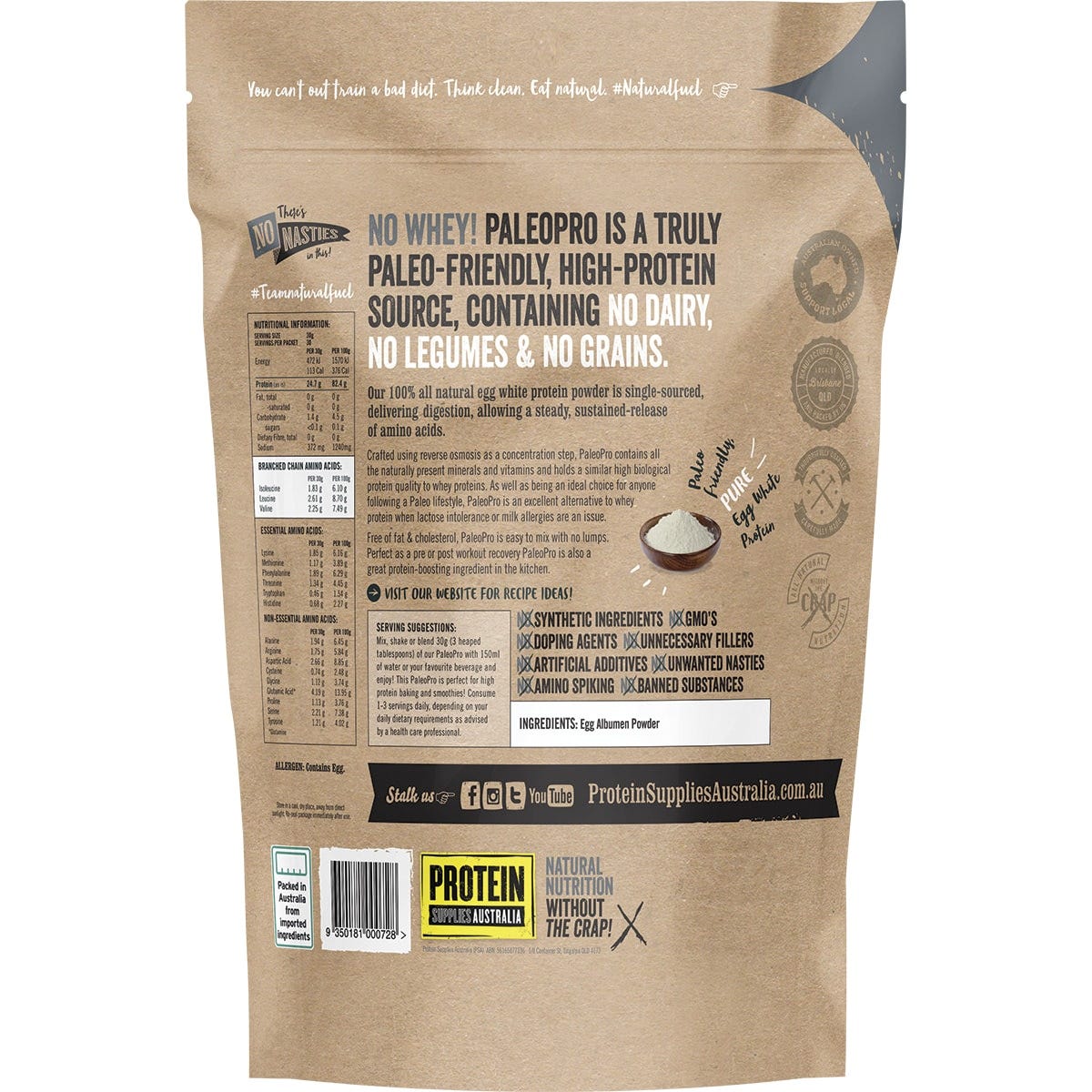 Protein Supplies Australia PaleoPro Egg White Protein Pure 900g