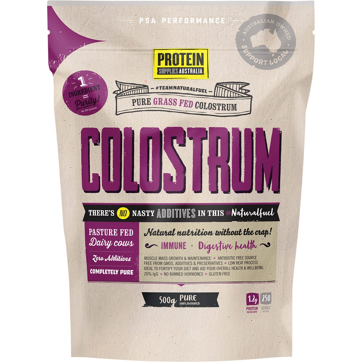 Protein Supplies Australia Colostrum Grass Fed Pure 20% Immunoglobulin (IgG) 500g