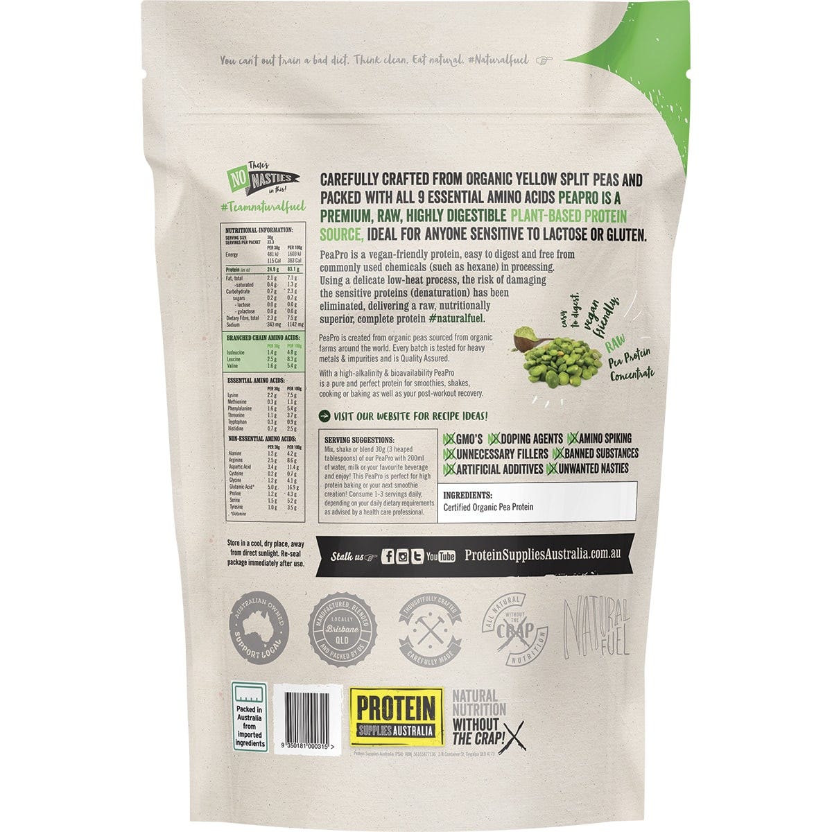 Protein Supplies Australia PeaPro Raw Pea Protein Pure 1kg