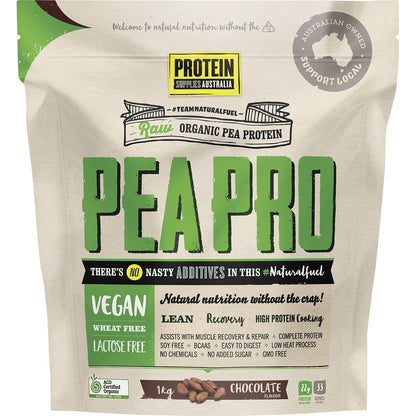 Protein Supplies Australia PeaPro Raw Pea Protein Chocolate 1kg