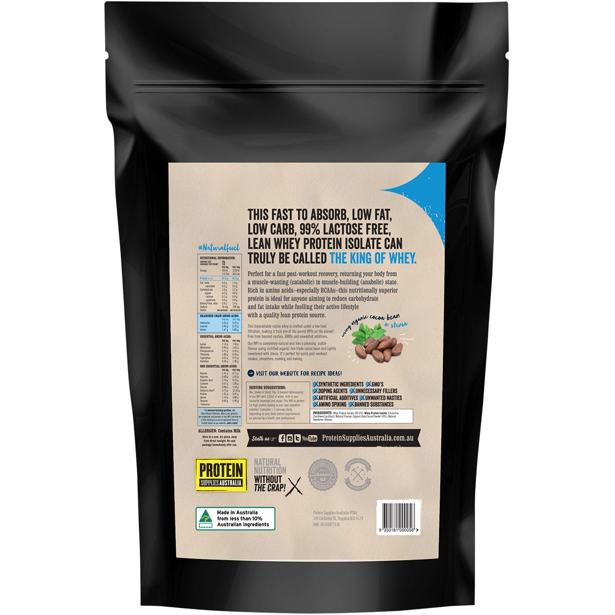 Protein Supplies Australia WPI Whey Protein Isolate Chocolate 3kg