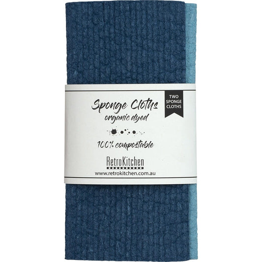 Retrokitchen 100% Compostable Sponge Cloth Organic Dyed Marine 2pk