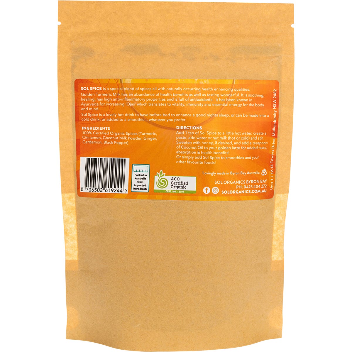 Sol Organics Coconut Golden Milk Turmeric Blend 130g