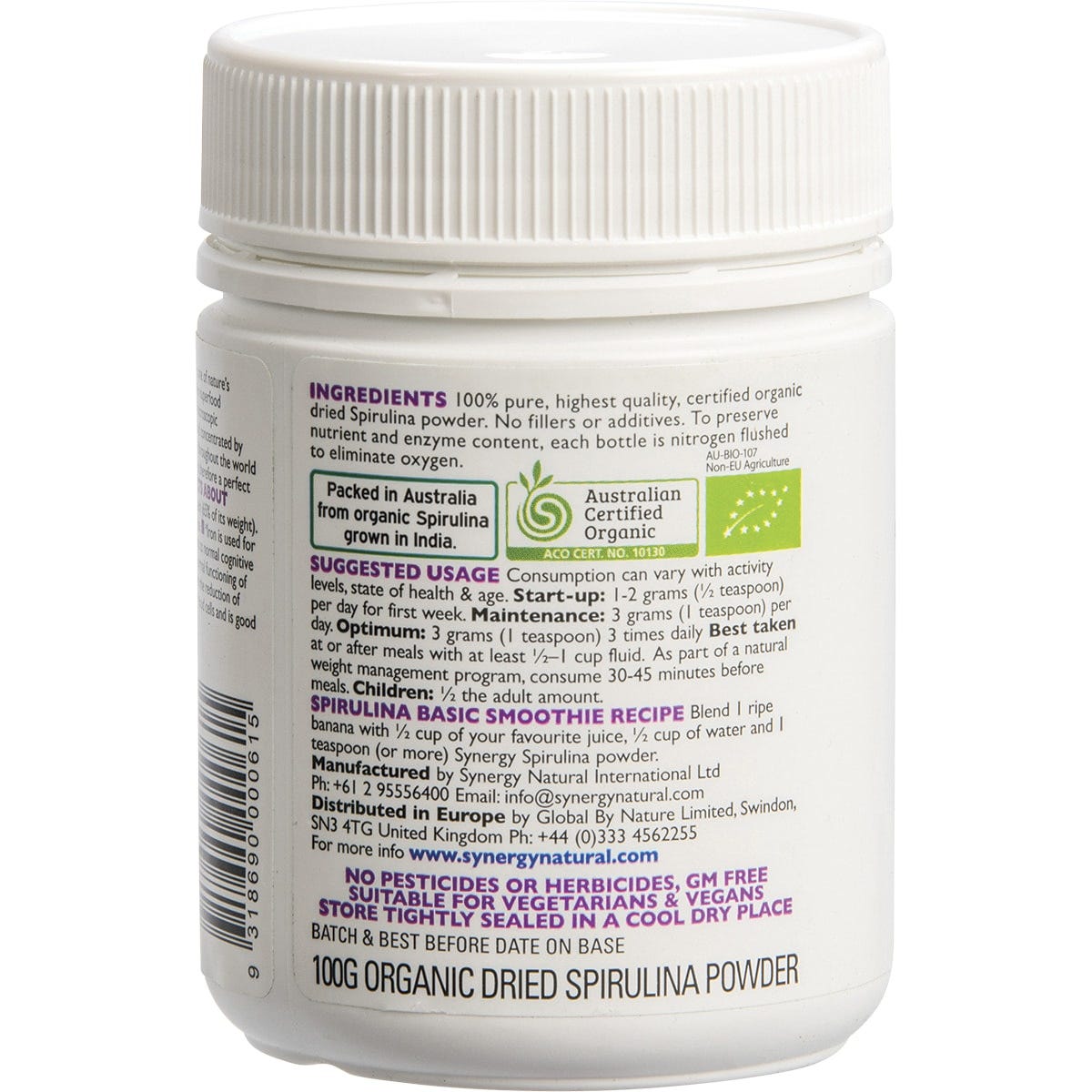 Synergy Organic Spirulina Powder 100g