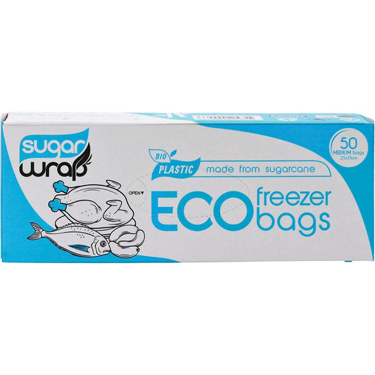 SugarWrap Eco Freezer Bags Made from Sugarcane Medium 50pk