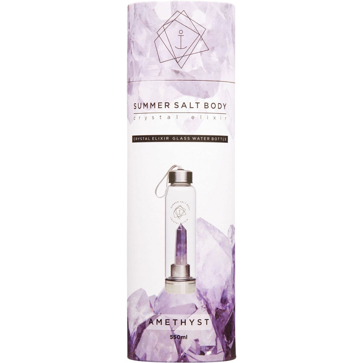 Summer Salt Body Crystal Elixir Glass Water Bottle Amethyst 550ml