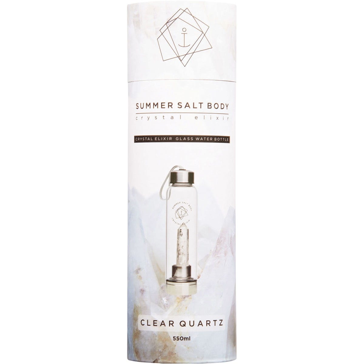 Summer Salt Body Crystal Elixir Glass Water Bottle Clear Quartz 550ml