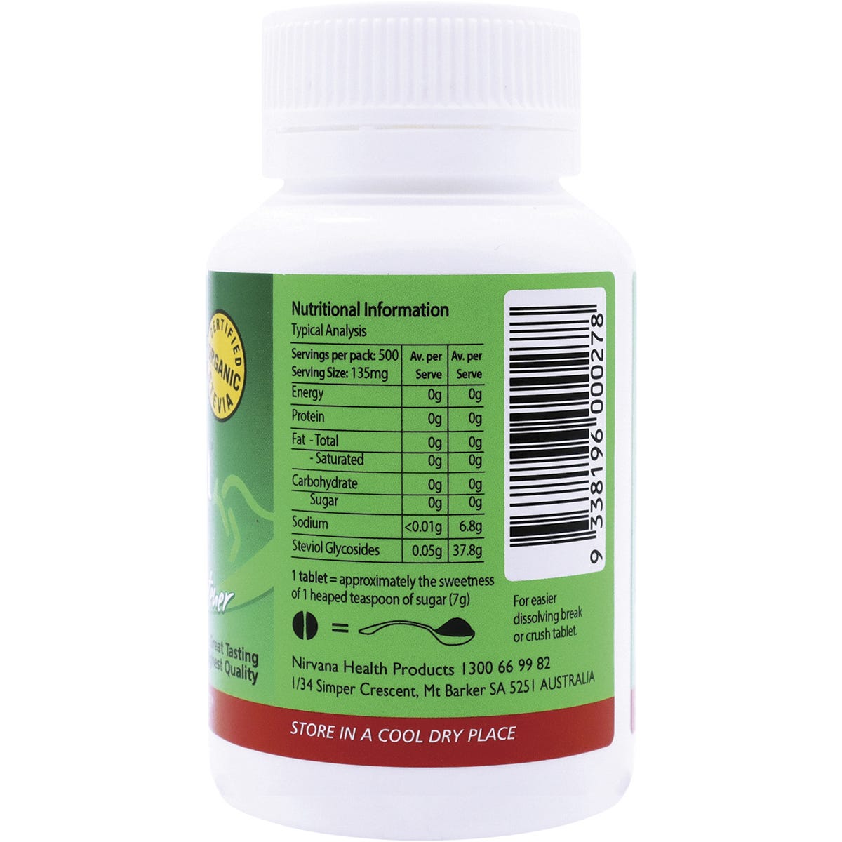 Nirvana Organics Stevia Tablets 500 Tabs