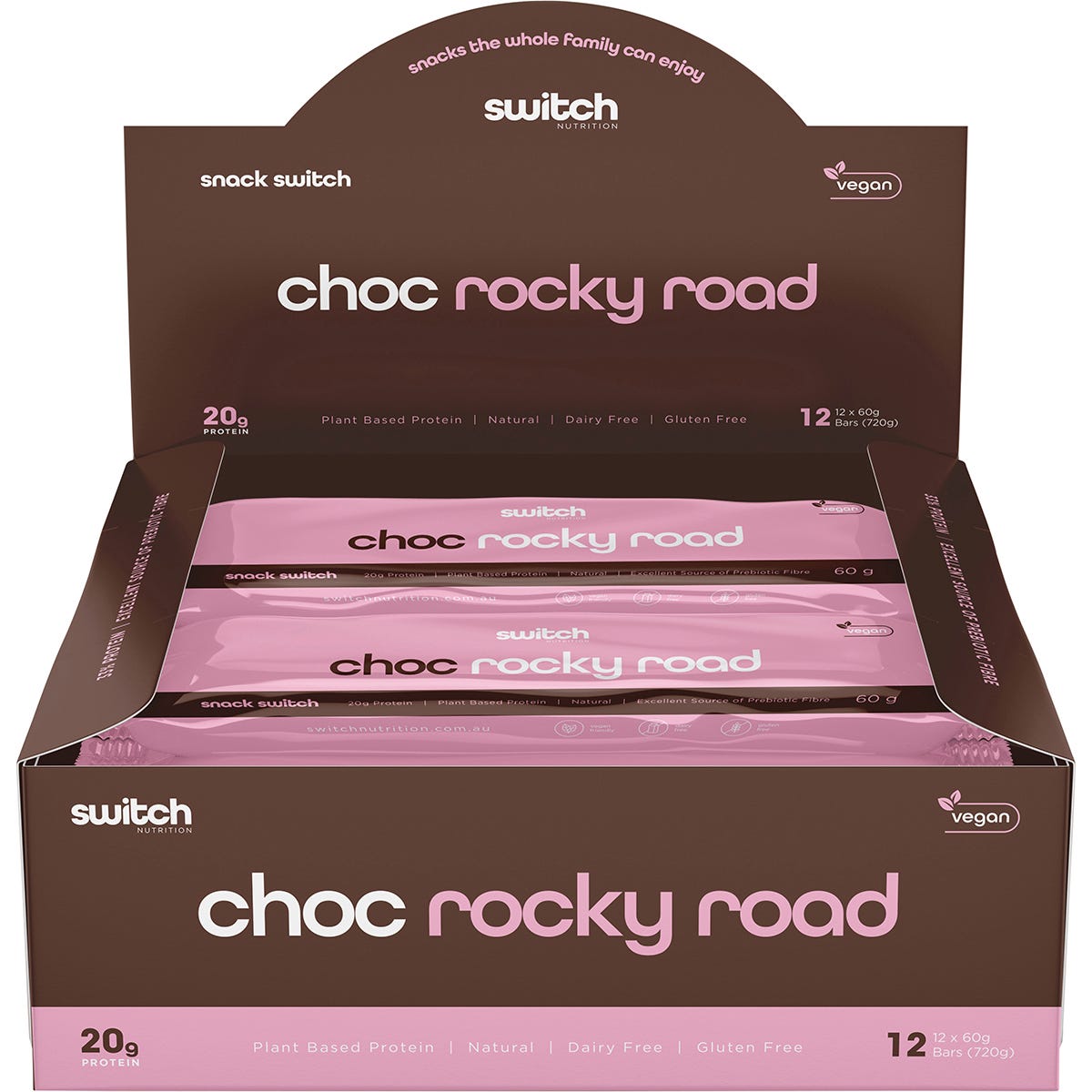 Switch Nutrition Protein Bar Plant Based Choc Rocky Road 12x60g