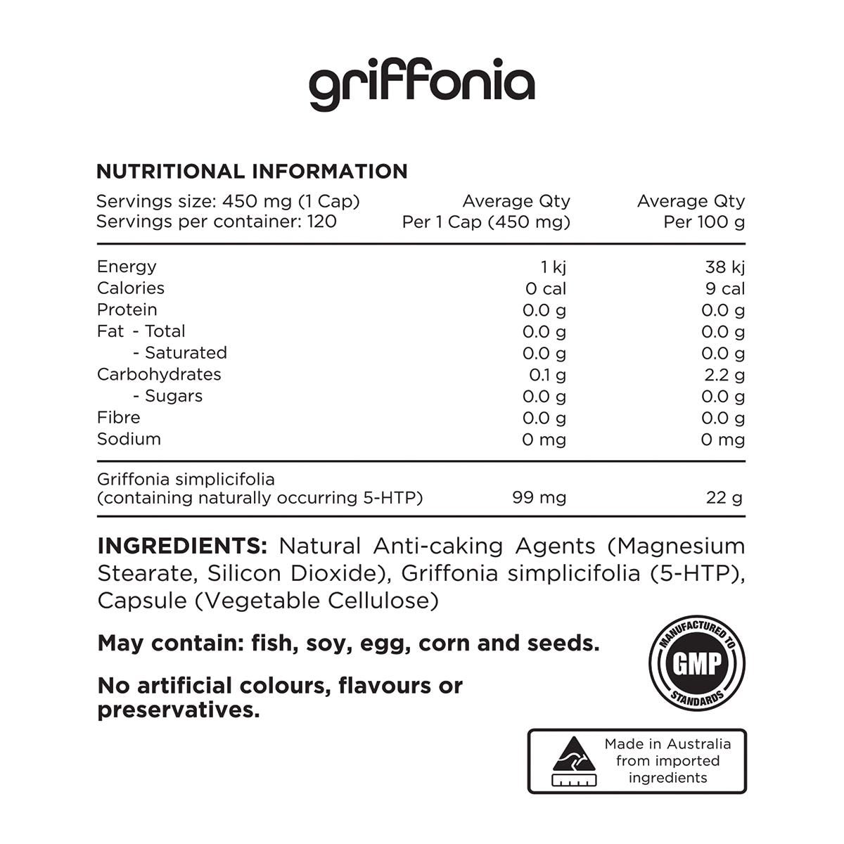 Switch Nutrition Griffonia Naturally Occurring 5-HTP 120 Caps