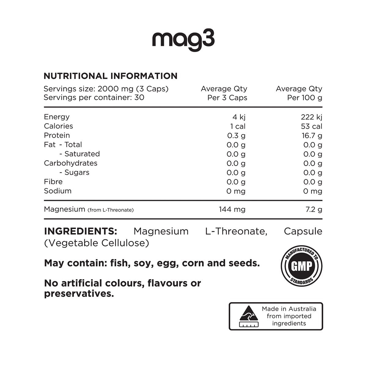 Switch Nutrition Mag3 100% Pure Magnesium L-Threonate 90 Caps