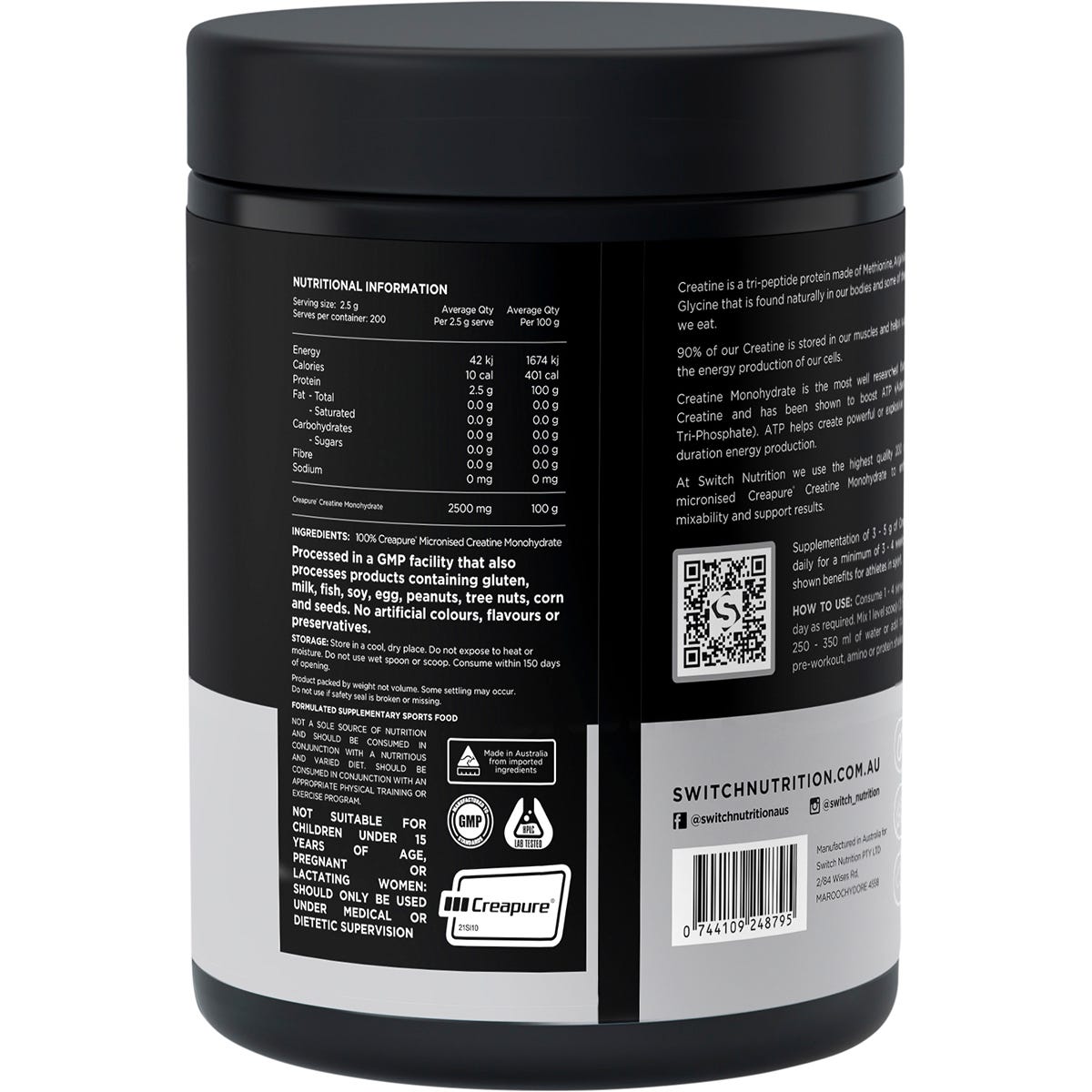 Switch Nutrition Creatine 100% Pure Monohydrate Unflavoured 500g