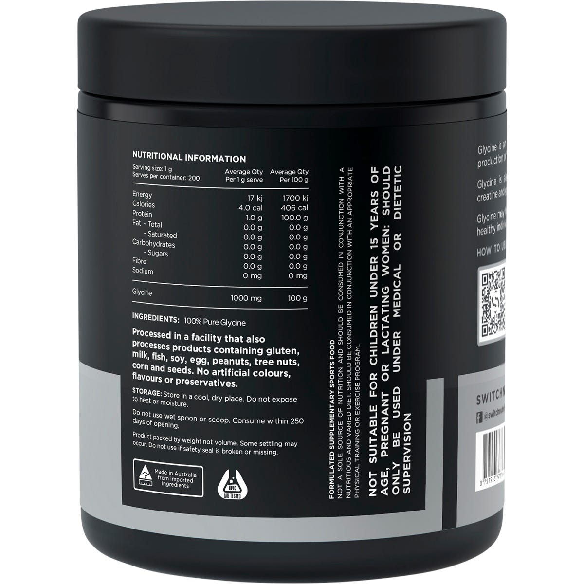 Switch Nutrition Glycine 100% Pure Glycine 200g