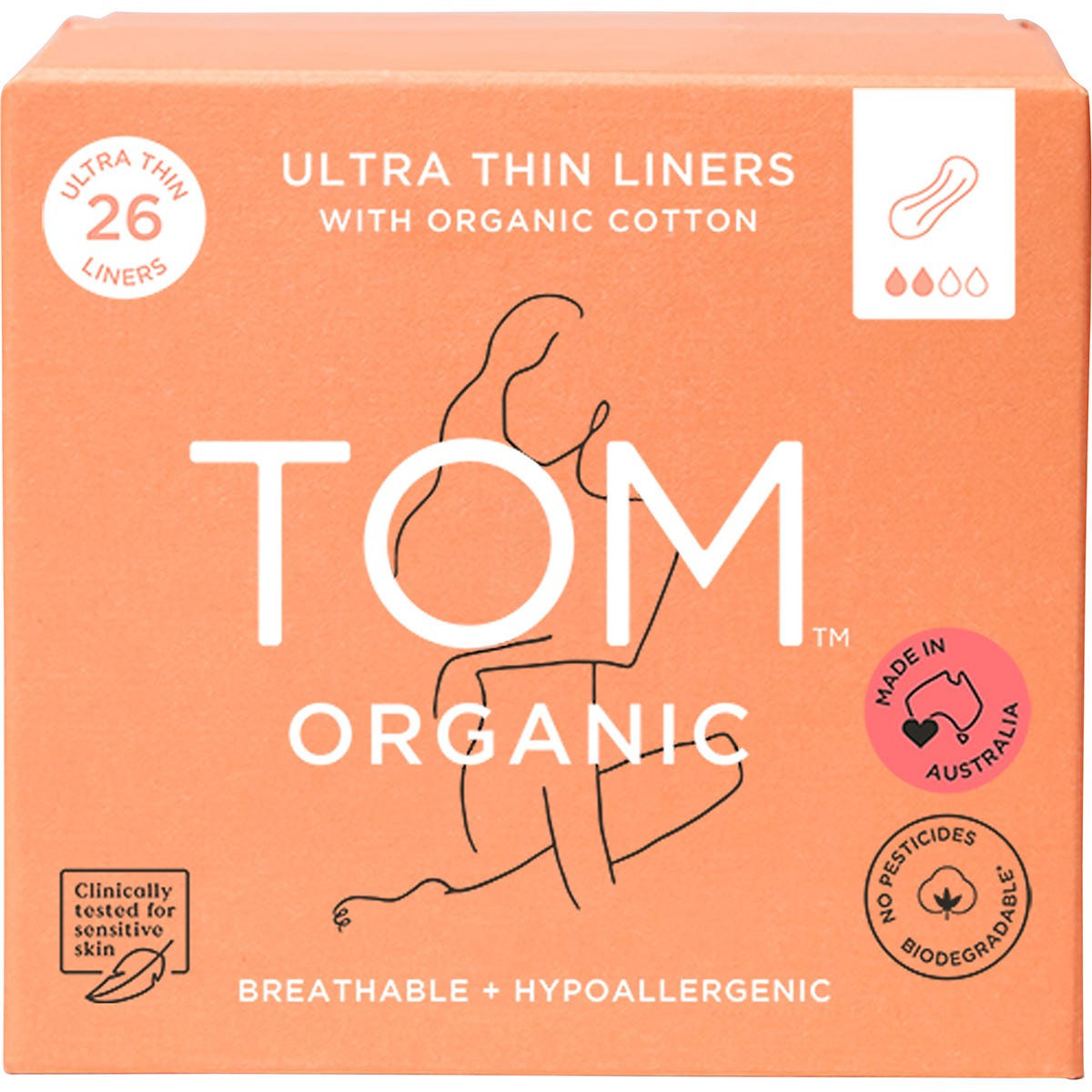 TOM Organic Panty Liners Wrapped Ultra Thin Liners for Everyday 6x26pk