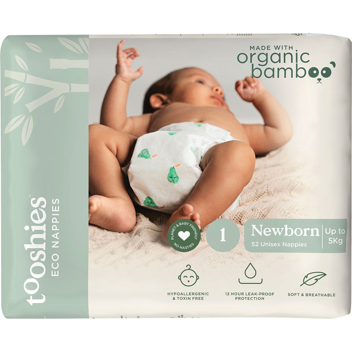 Tooshies Eco Nappies Size 1 Newborn 3-5kg 2x52pk