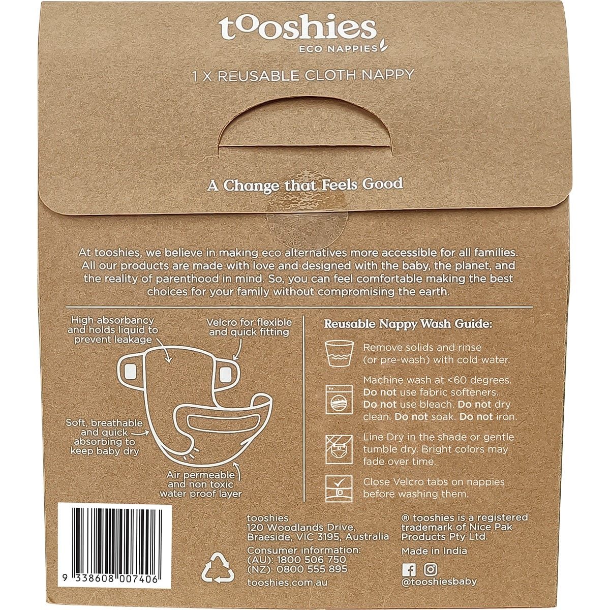 Tooshies Reusable Nappy One Size Fits Most 4-17kg x4