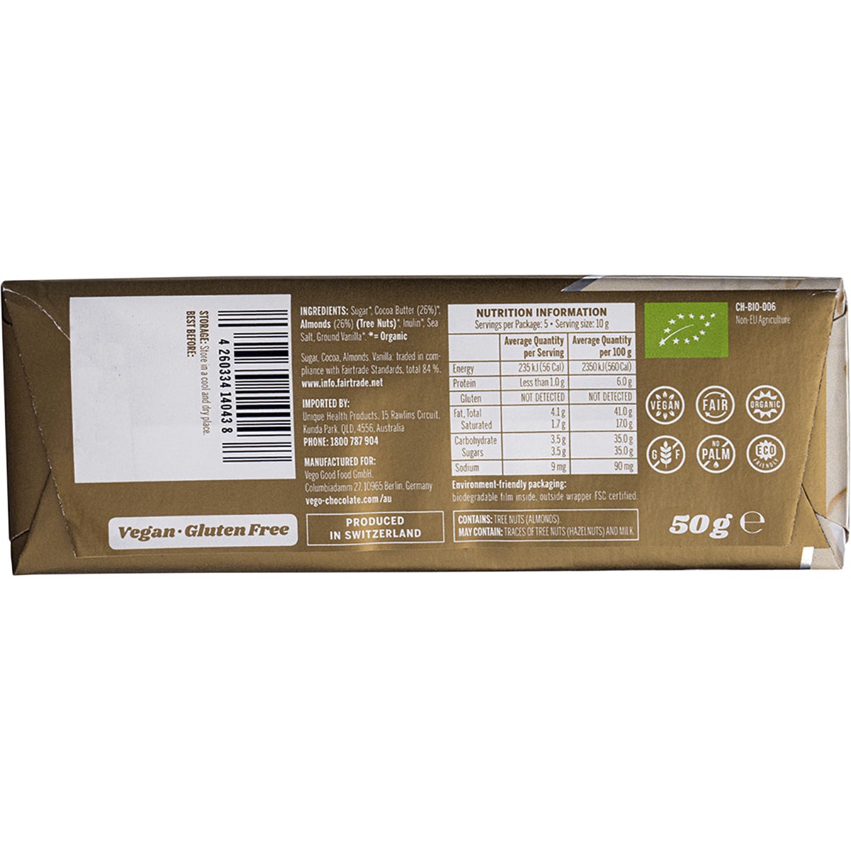 Vego White Chocolate Bar Almond Bliss 18x50g