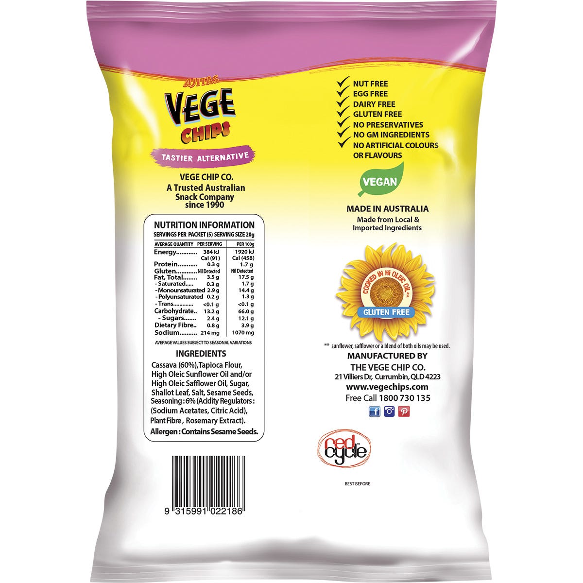 Vege Chips Vege Chips Sea Salt & Vinegar 6x100g