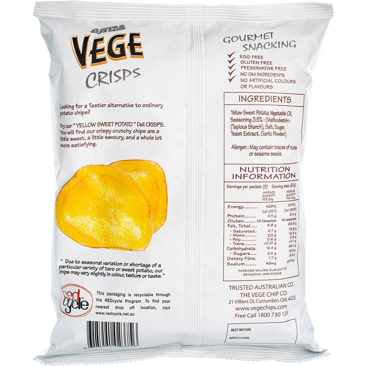 Vege Chips Vege Deli Crisps Yellow Sweet Potato 6x100g