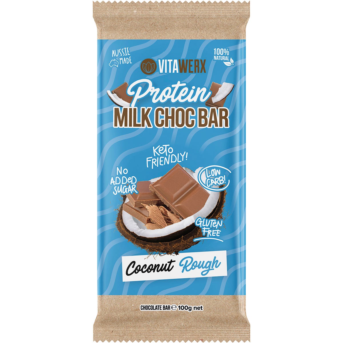 Vitawerx Protein Milk Chocolate Bar Coconut Rough 12x100g