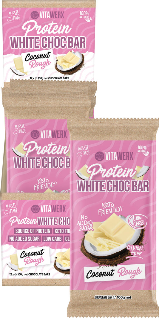 Vitawerx Protein White Chocolate Bar Coconut Rough 12x100g