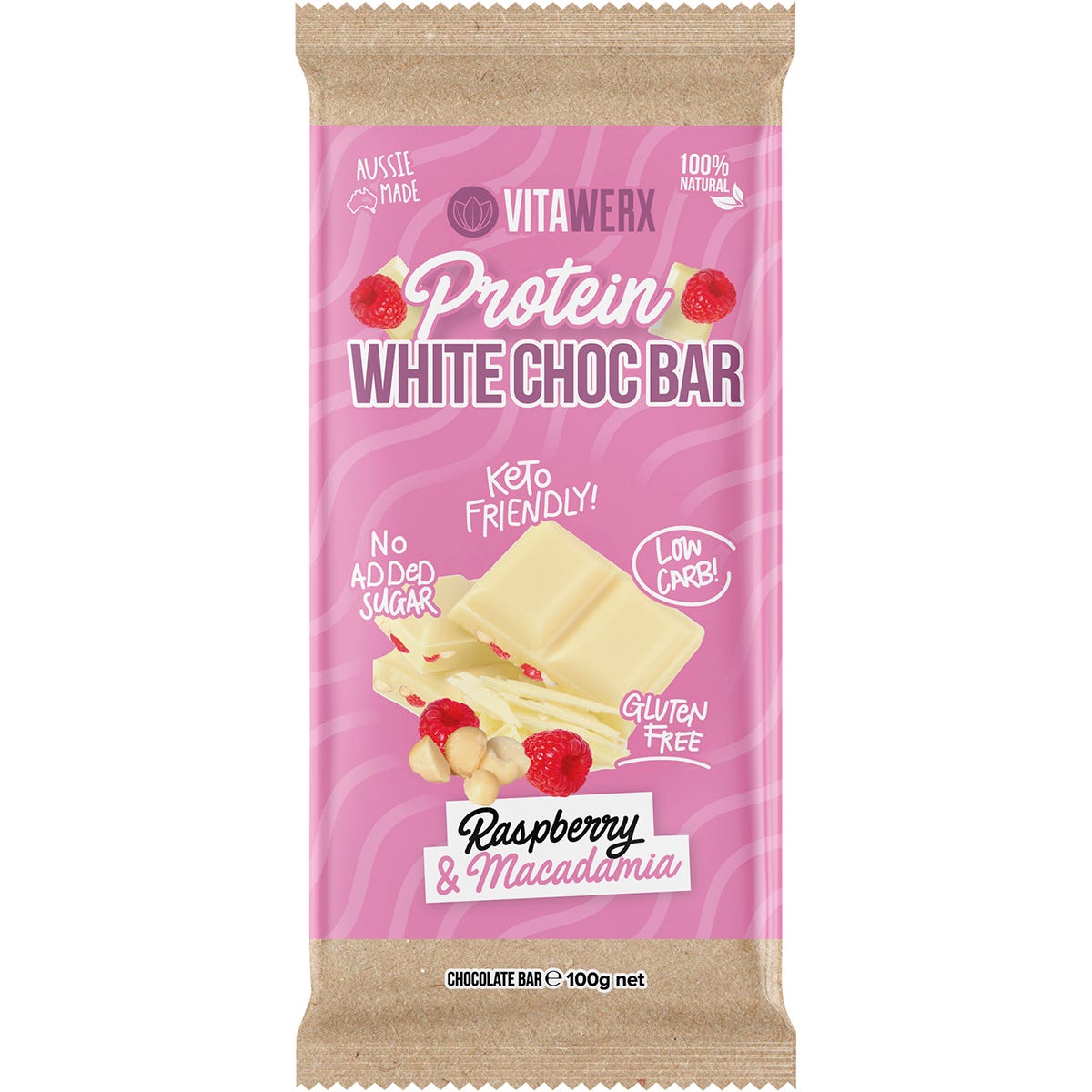 Vitawerx Protein White Chocolate Bar Raspberry Macadamia 12x100g